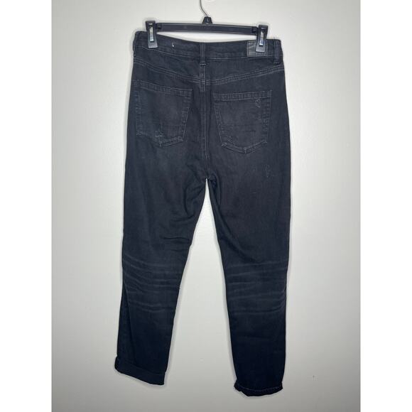 American Eagle High Rise Busted Knee Mom Jeans In Black Size 6 Long - Picture 2 of 7